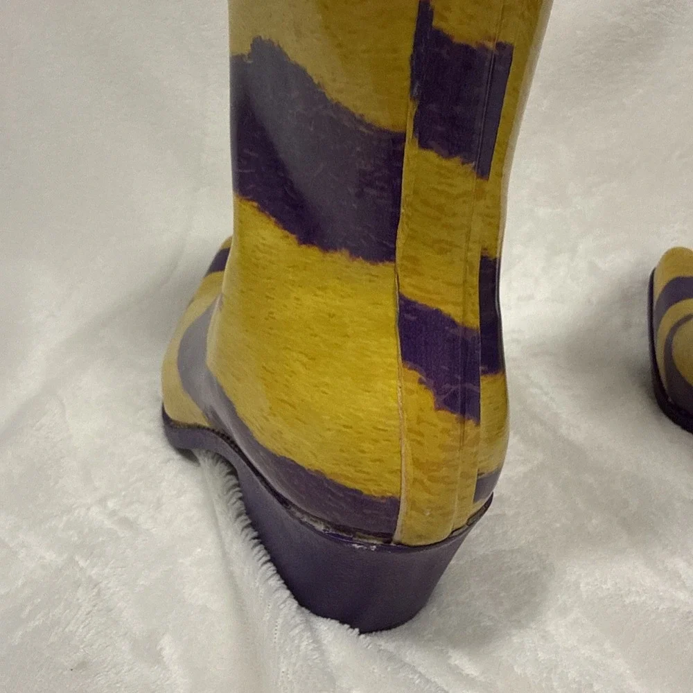 MyGameBoots Purple Gold Western Rain Boots Womens 6 Cowboy Rubber LSU